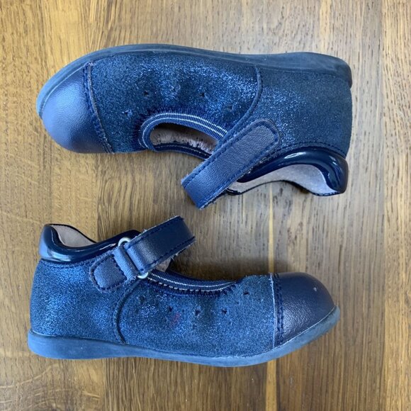 AIRFLEX Blue Mary Jane Shoes Girls 6 Sparkle Leather Flats Toddler School Shoe - Picture 4 of 8